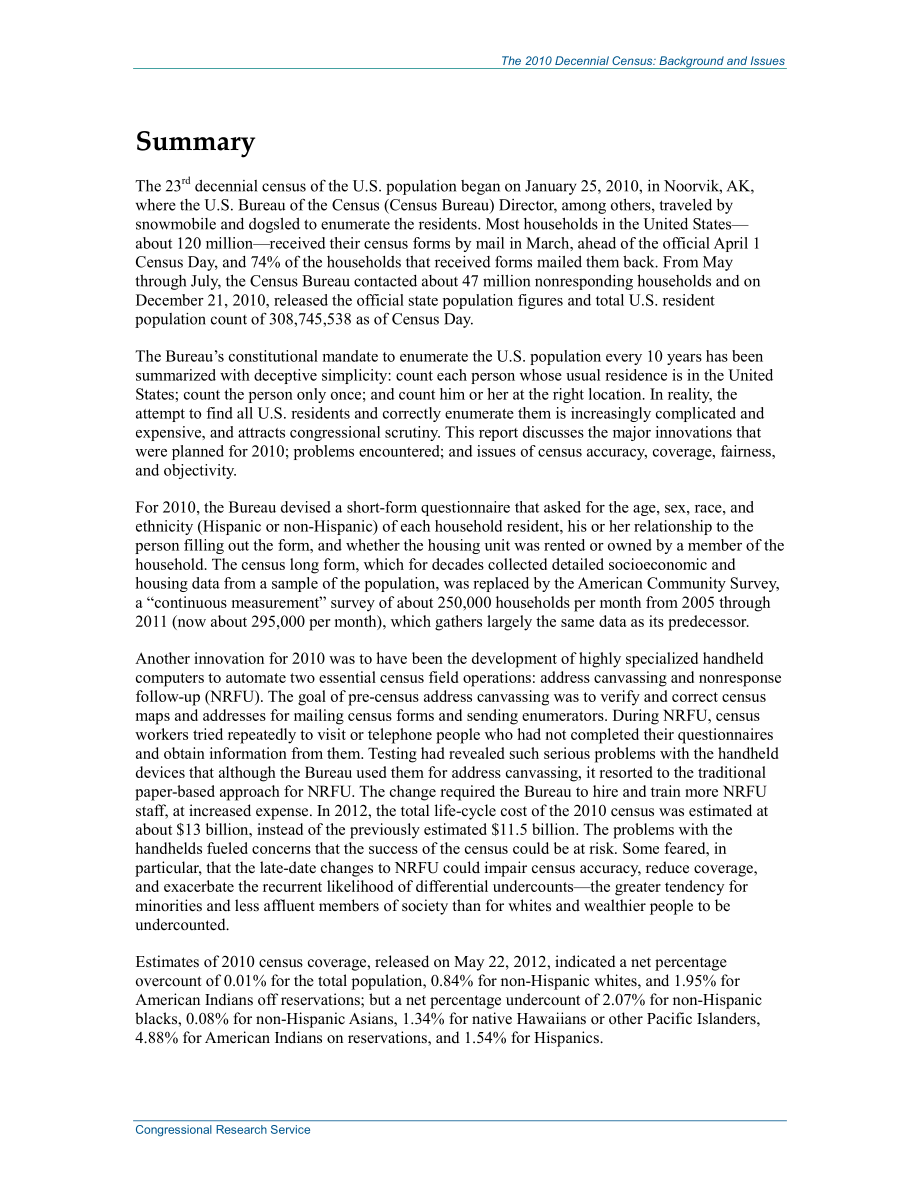 [20131220]R40551_2010年十年一次的人口普查：背景和问题.pdf_第2页