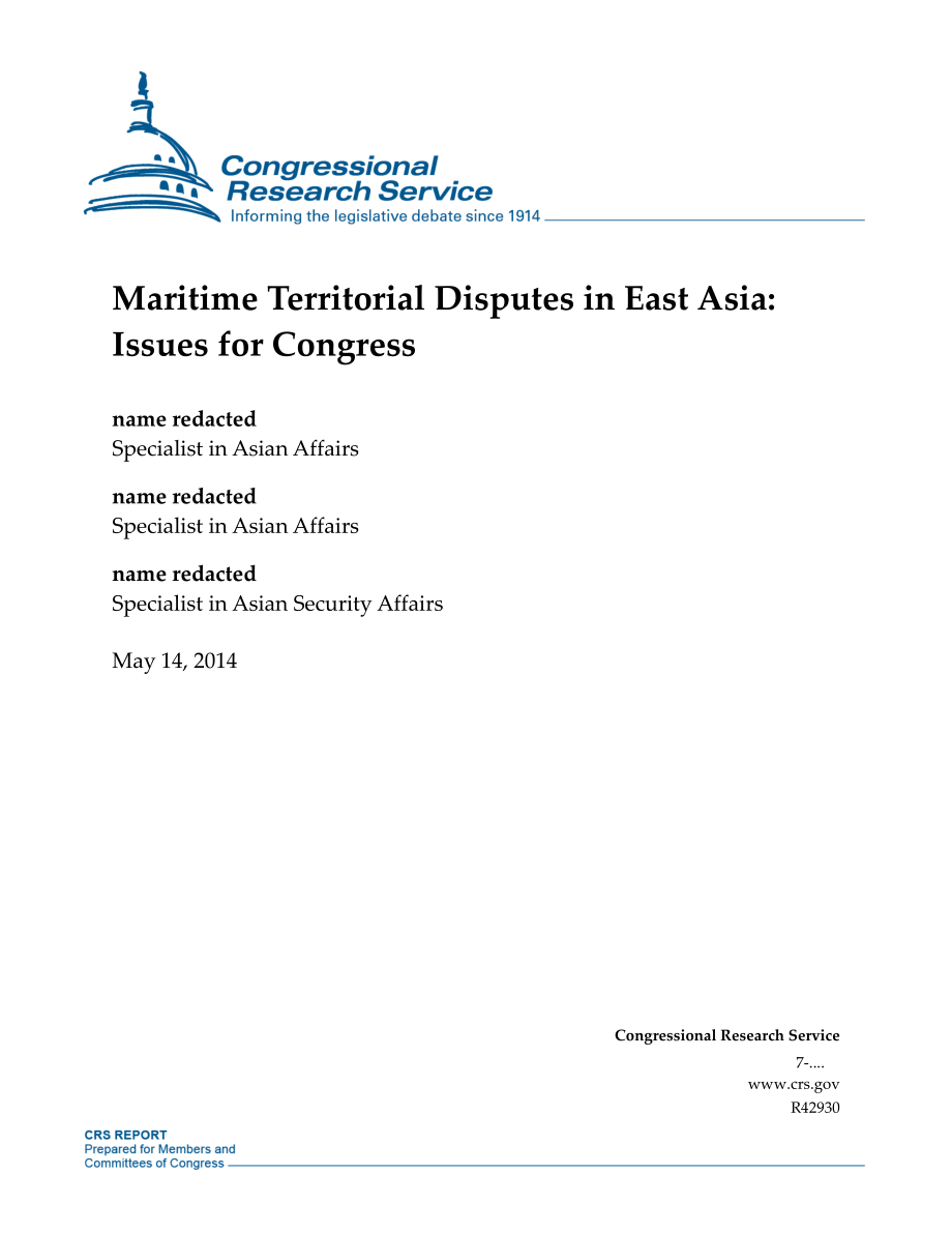 [20140514]R42930_东亚海洋领土争端：国会议题.pdf_第1页