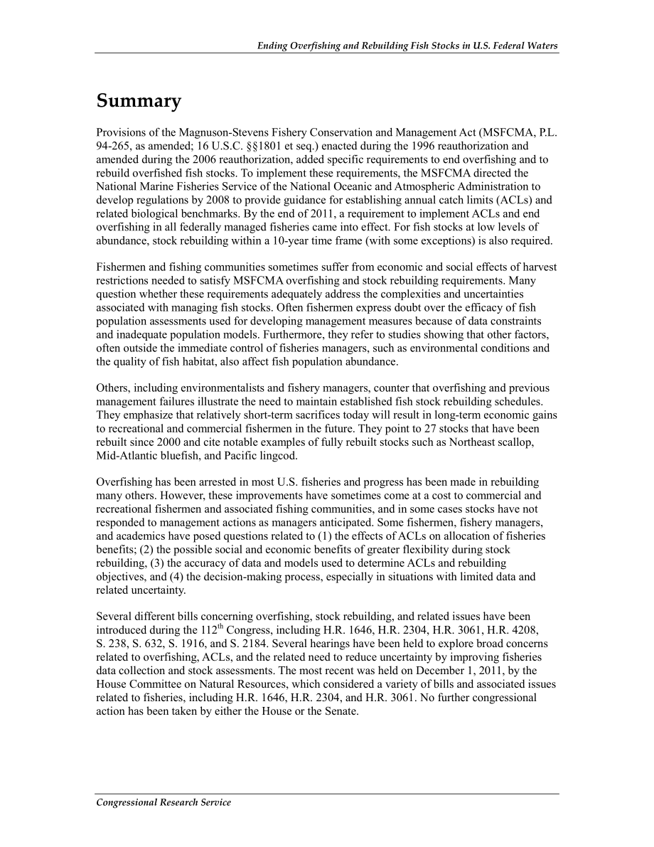 [20120606]R42563_结束过度捕捞并重建美国联邦水域的鱼类资源.pdf_第2页