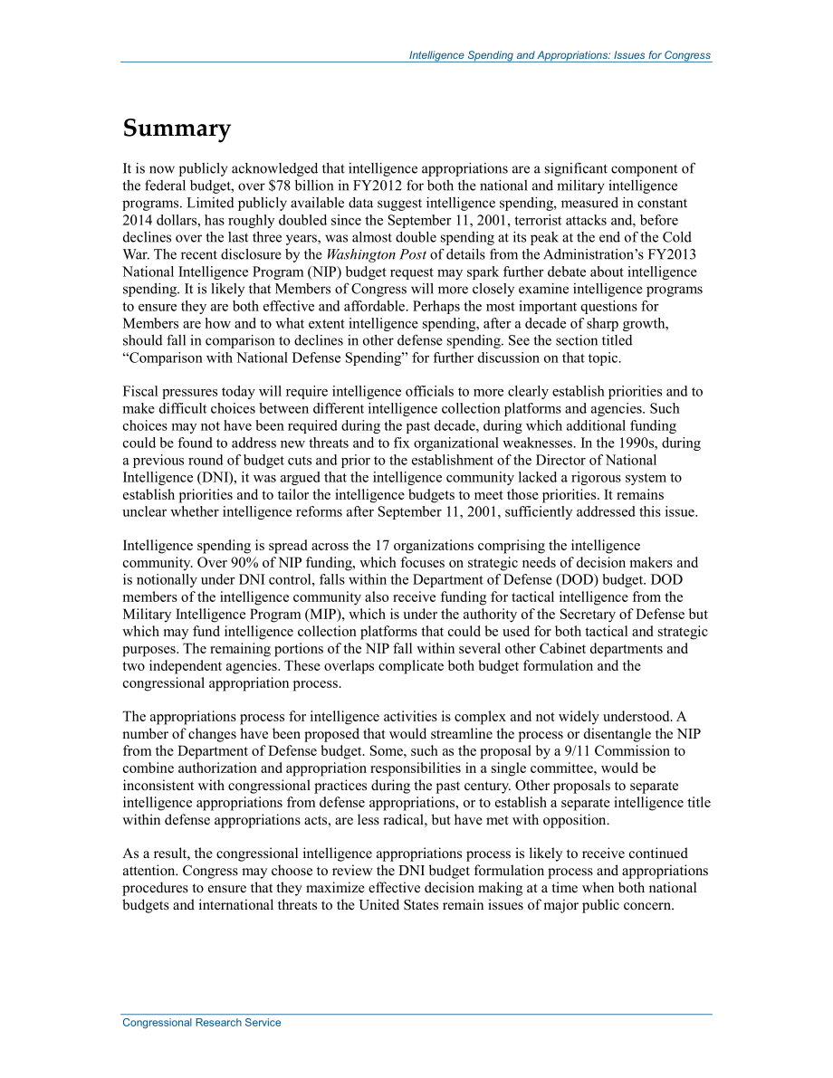 [20130918]R42061_情报支出和拨款：国会议题.pdf_第2页