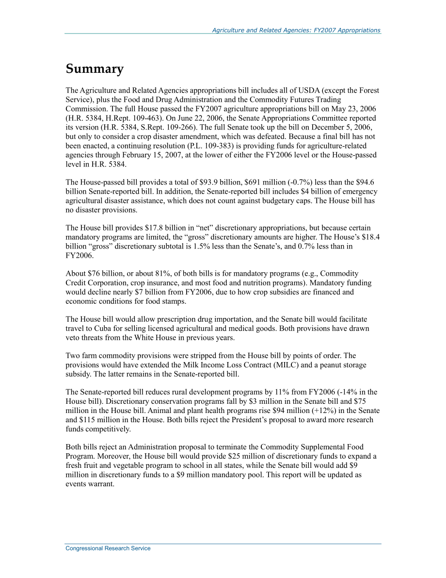 [20070104]RL33412_农业和相关机构：2007财年拨款.pdf_第2页