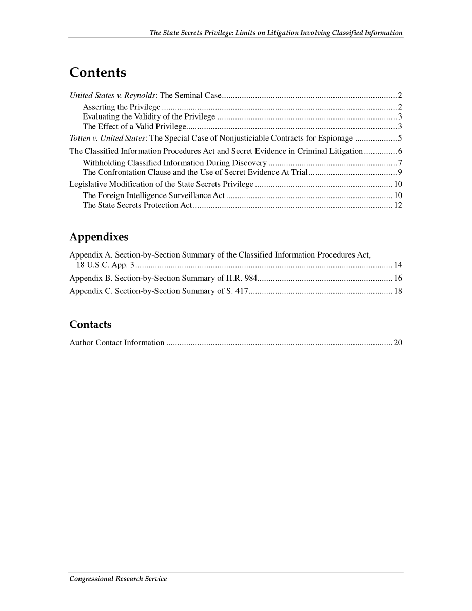 [20090528]R40603_涉及机密信息诉讼的国家机密特权和其他限制.pdf_第3页