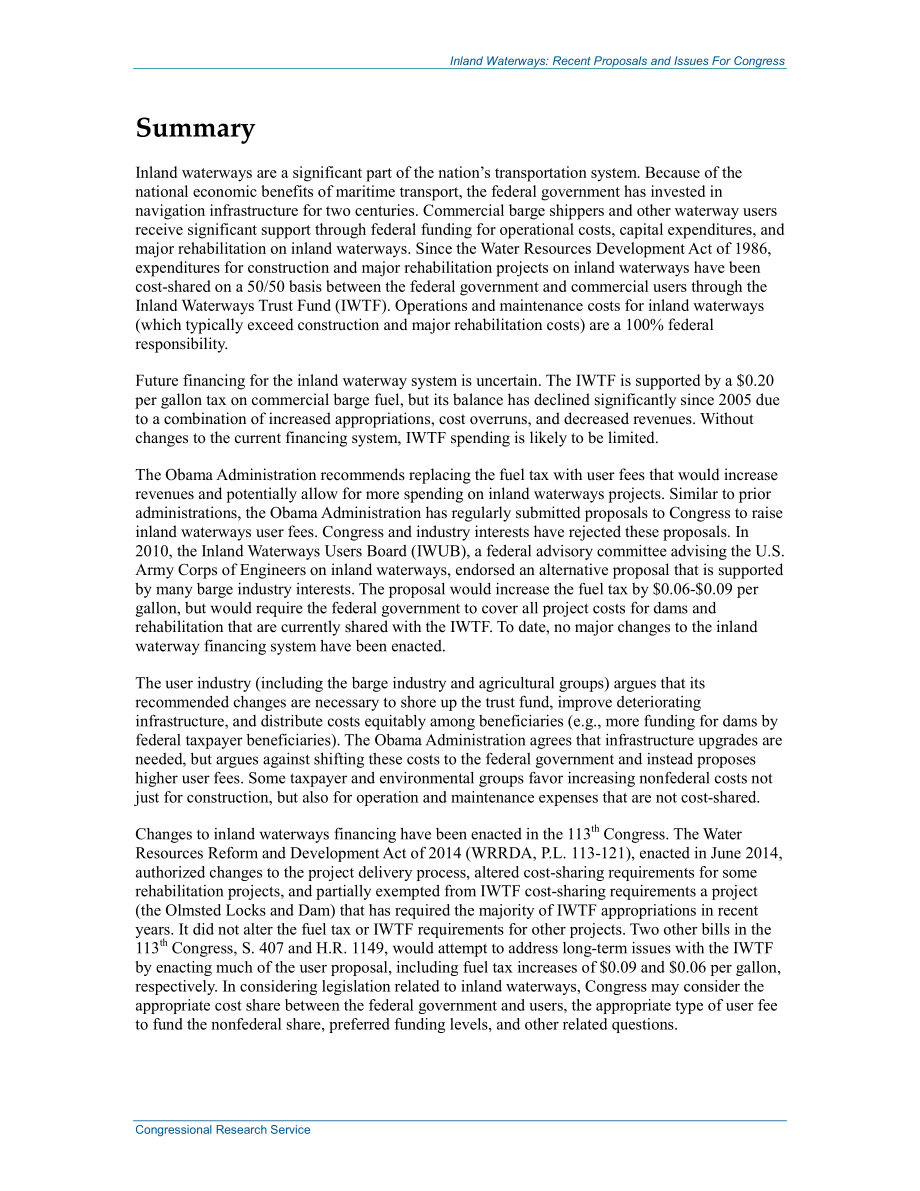 [20140626]R41430_内陆水道：最近提交国会的提案和问题.pdf_第2页