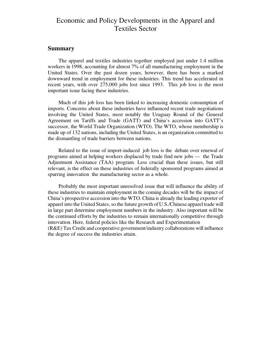 [19990824]RL30291_服装和纺织品行业的经济和政策发展.pdf_第3页