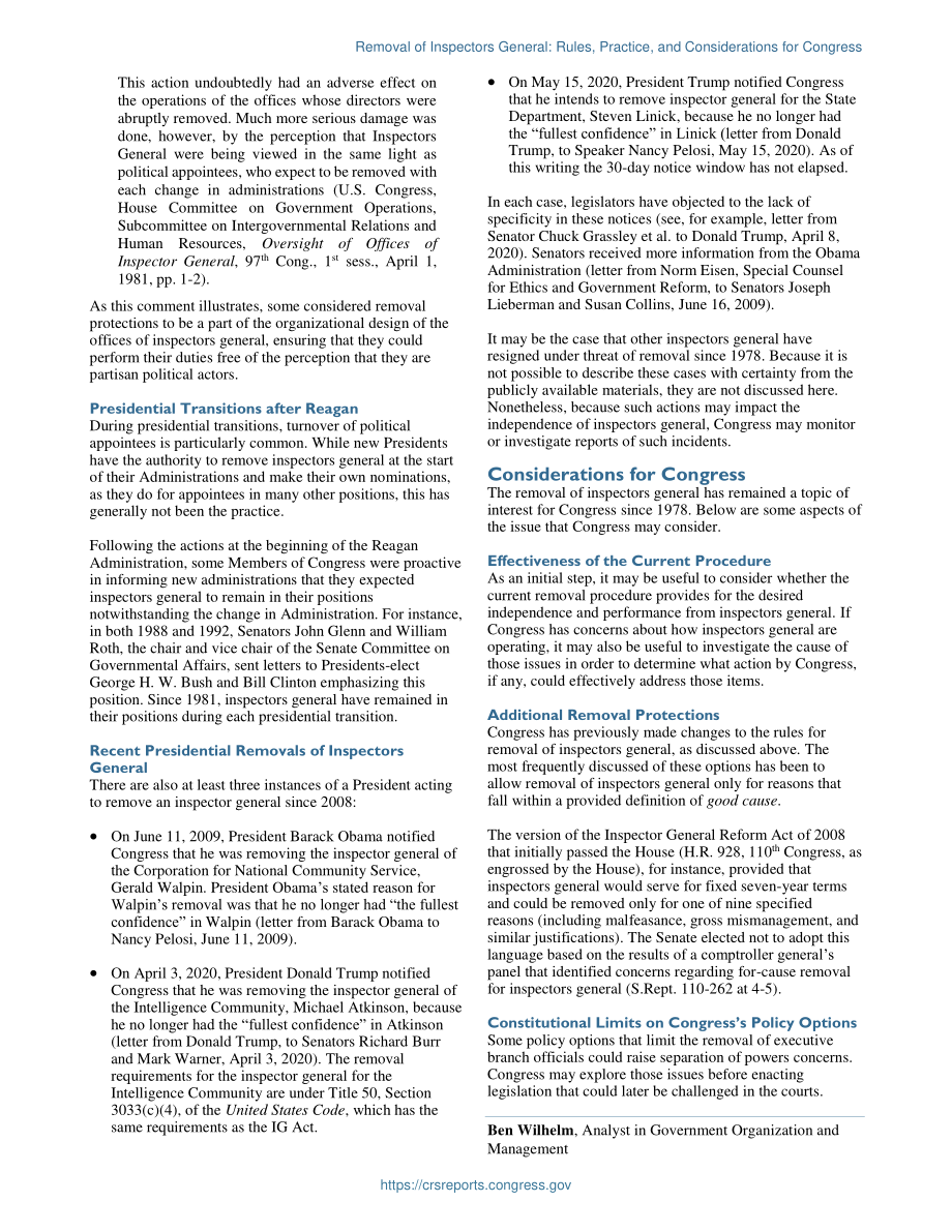 [20200526]IF11546_总检查员的免职：国会规则、惯例和考虑事项.pdf_第2页