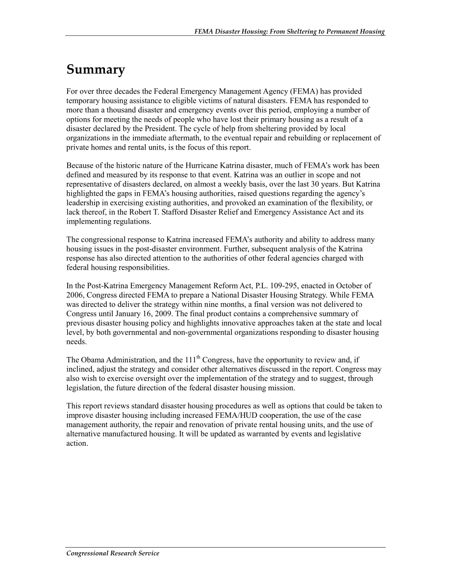 [20100827]R40810_联邦应急管理局灾难住房：从避难所到永久住房.pdf_第2页