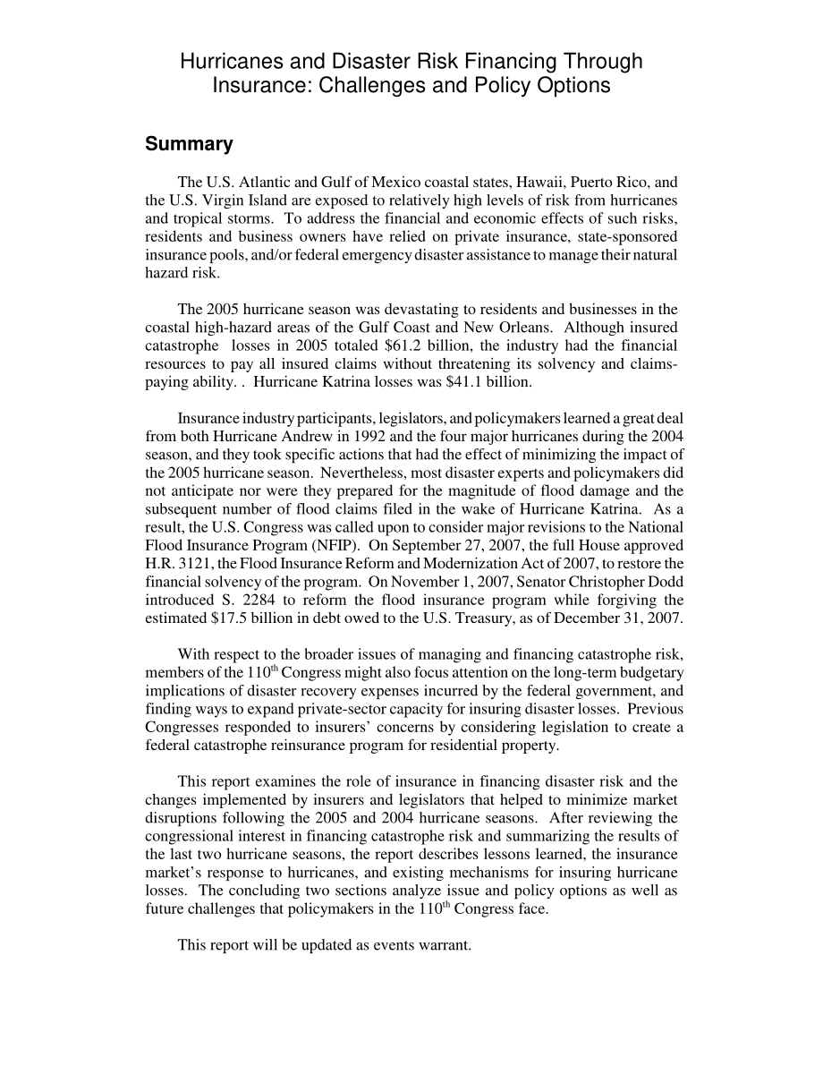 [20080131]RL32825_通过保险为飓风和灾害风险融资：挑战和政策选择.pdf_第2页