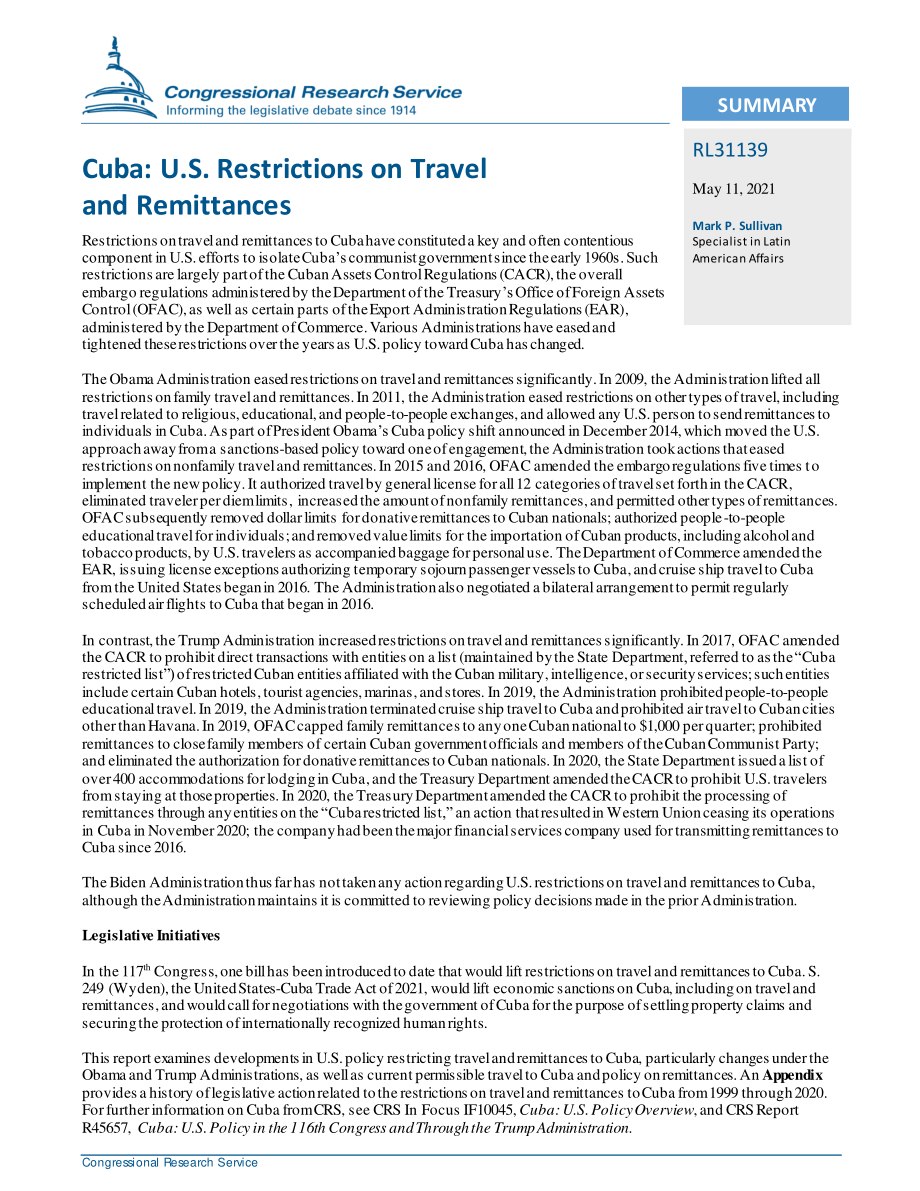 [20210512]RL31139_古巴：美国对旅行和汇款的限制.pdf_第2页