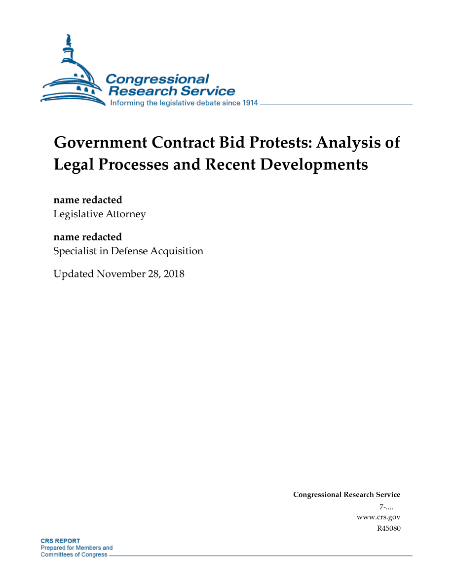 [20181128]R45080_政府合同投标抗议：法律程序和最新发展分析.pdf_第1页