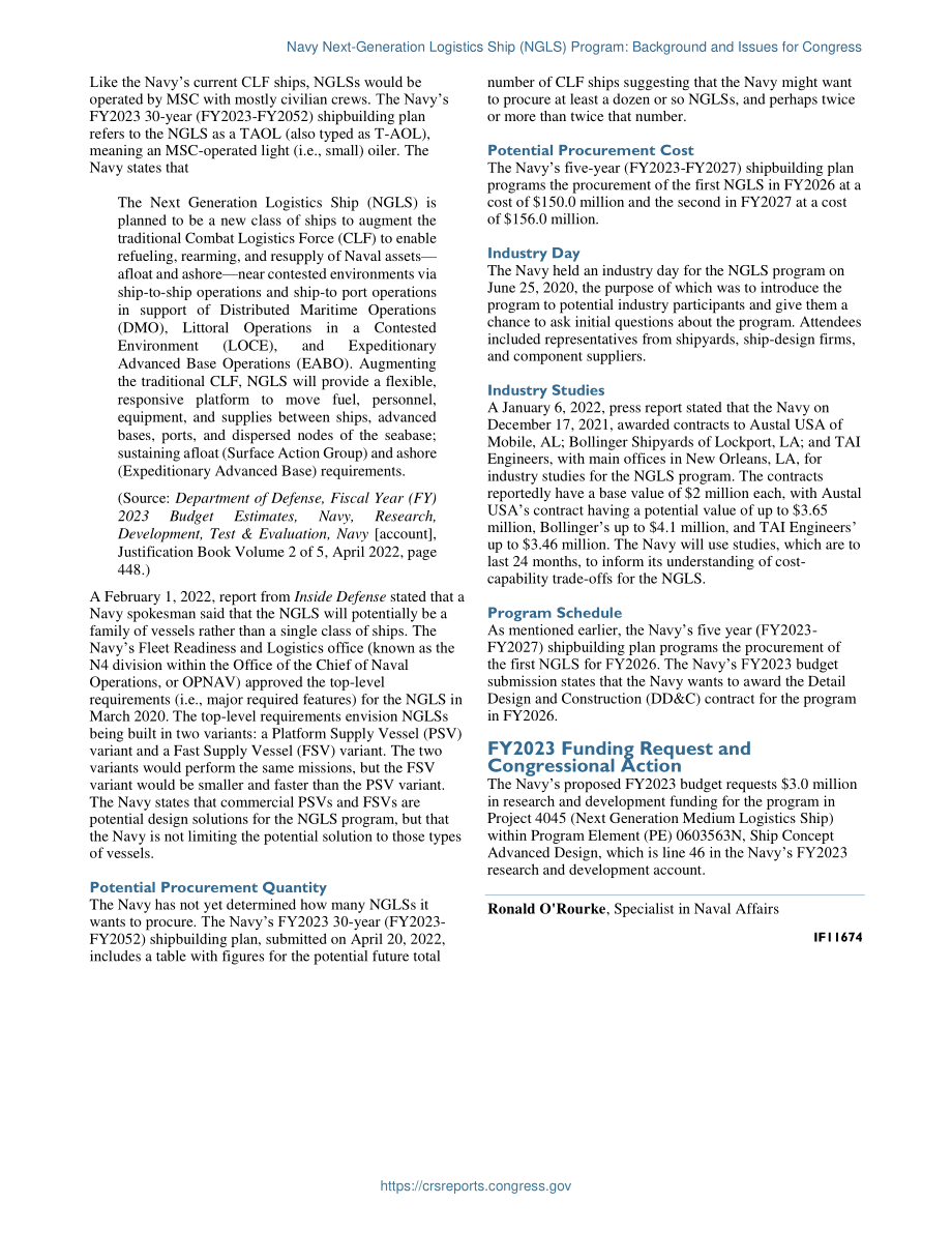 [20220426]IF11674_海军下一代物流船（NGLS）计划：国会背景和议题.pdf_第2页