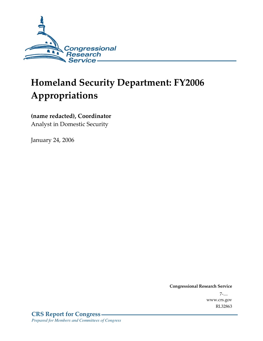 [20060124]RL32863_国土安全部：2006财年拨款.pdf_第1页
