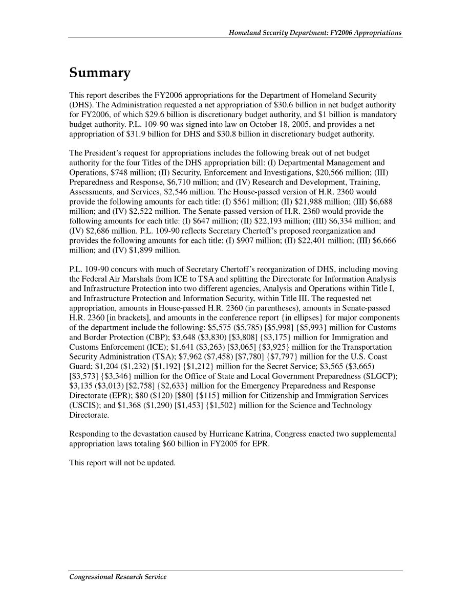 [20060124]RL32863_国土安全部：2006财年拨款.pdf_第2页
