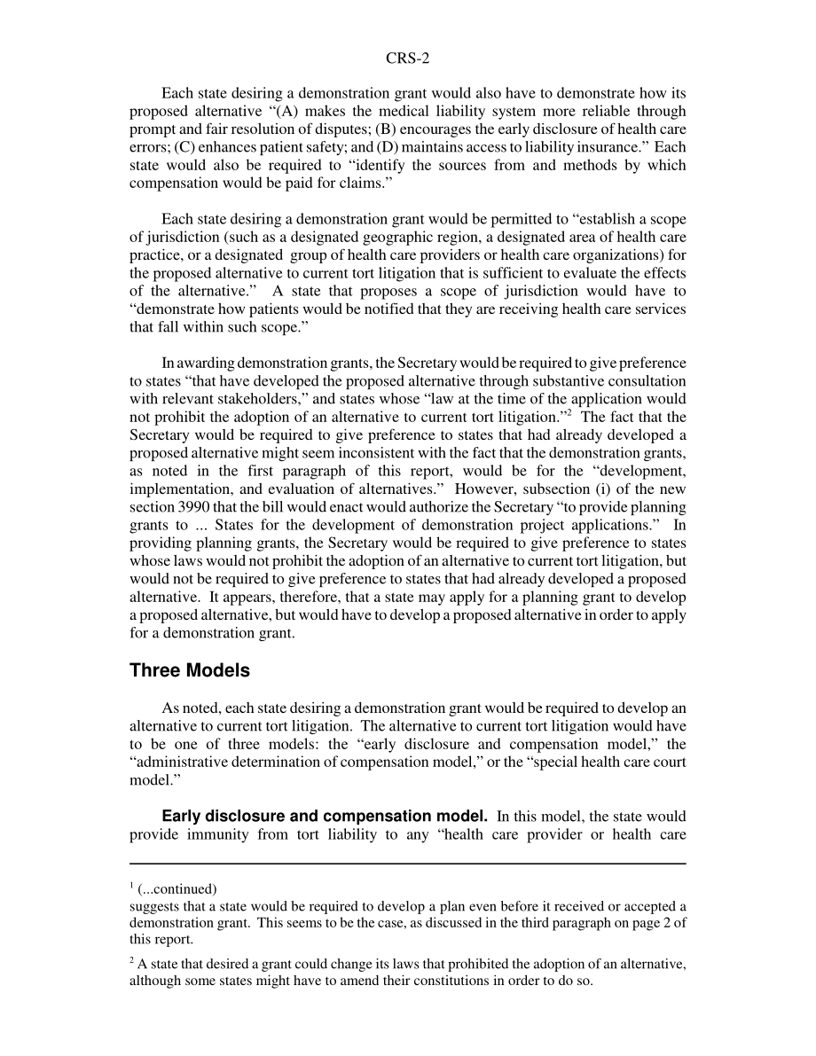 [20050714]RS22193_向各州提供赠款以开发医疗事故诉讼的替代方案：S.1337第109届国会的法律分析.pdf_第2页