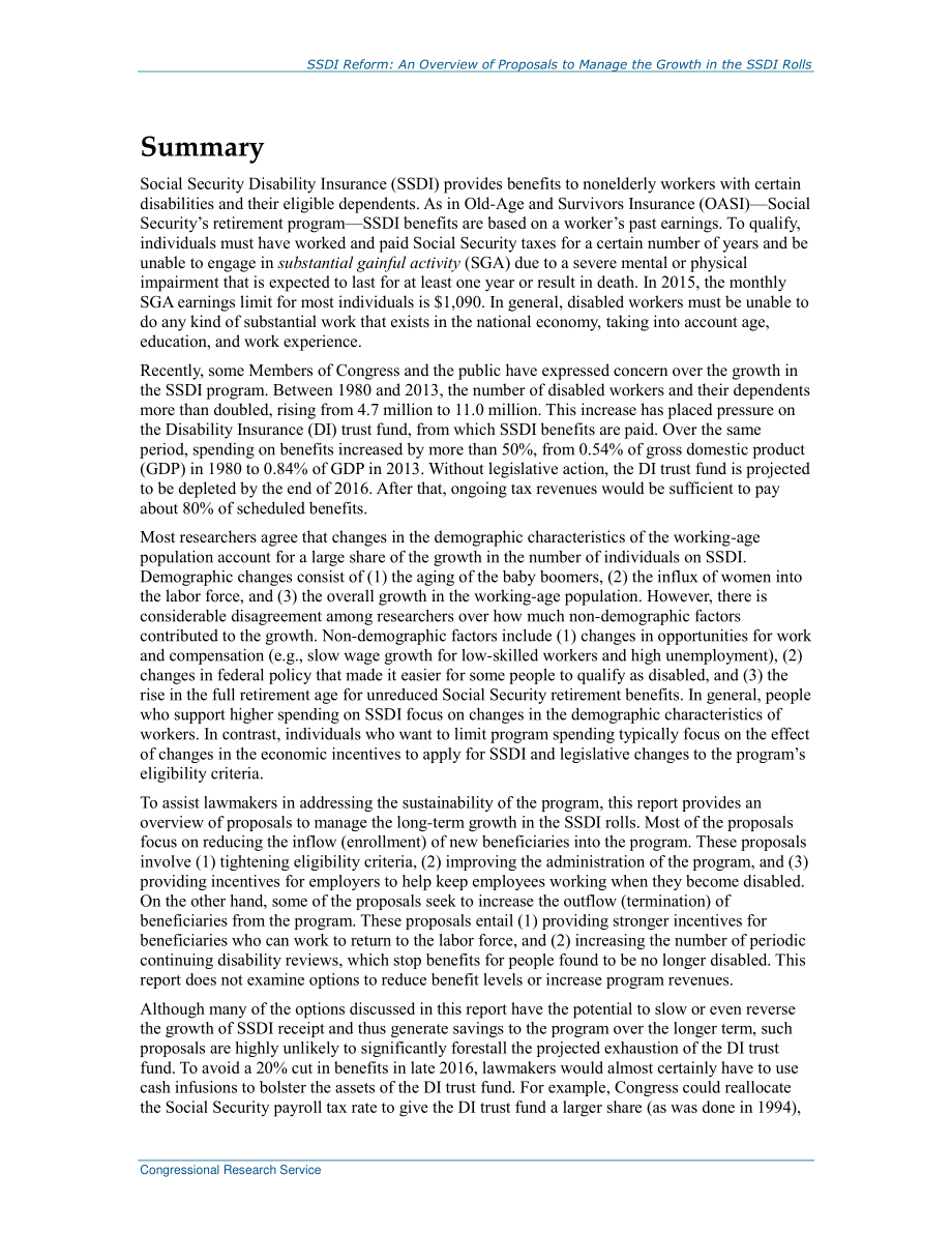 [20150109]R43054_社会保障残疾保险（SSDI）改革：管理SSDI名册增长的提案概述.pdf_第2页