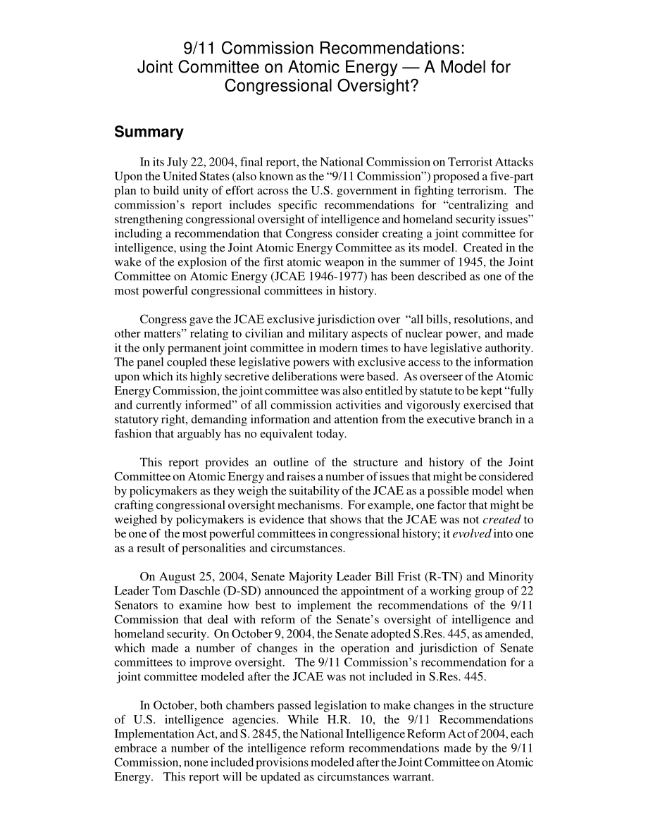 [20041019]RL32538_911委员会建议：原子能联合委员会——国会监督的典范？.pdf_第2页