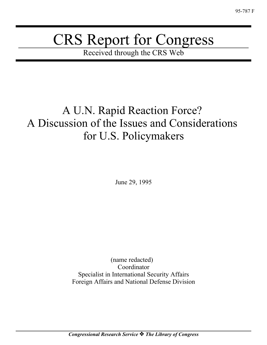 [19950629]95-787_联合国快速反应部队？讨论美国决策者的问题和考虑.pdf_第1页