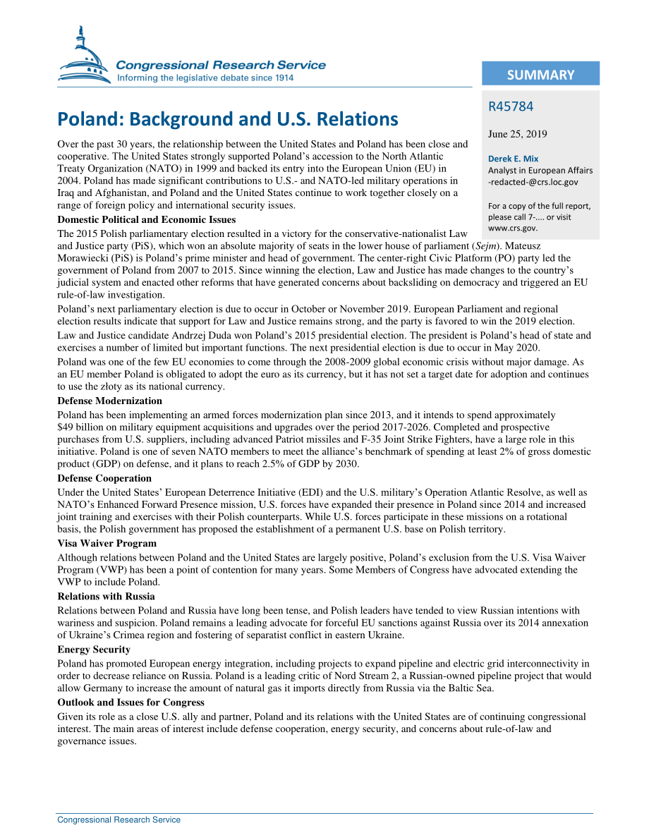 [20190625]R45784_波兰：背景和美国关系.pdf_第2页