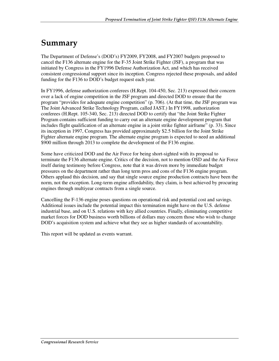 [20090218]RL33390_拟议终止联合攻击战斗机（JSF）F136备用发动机.pdf_第2页