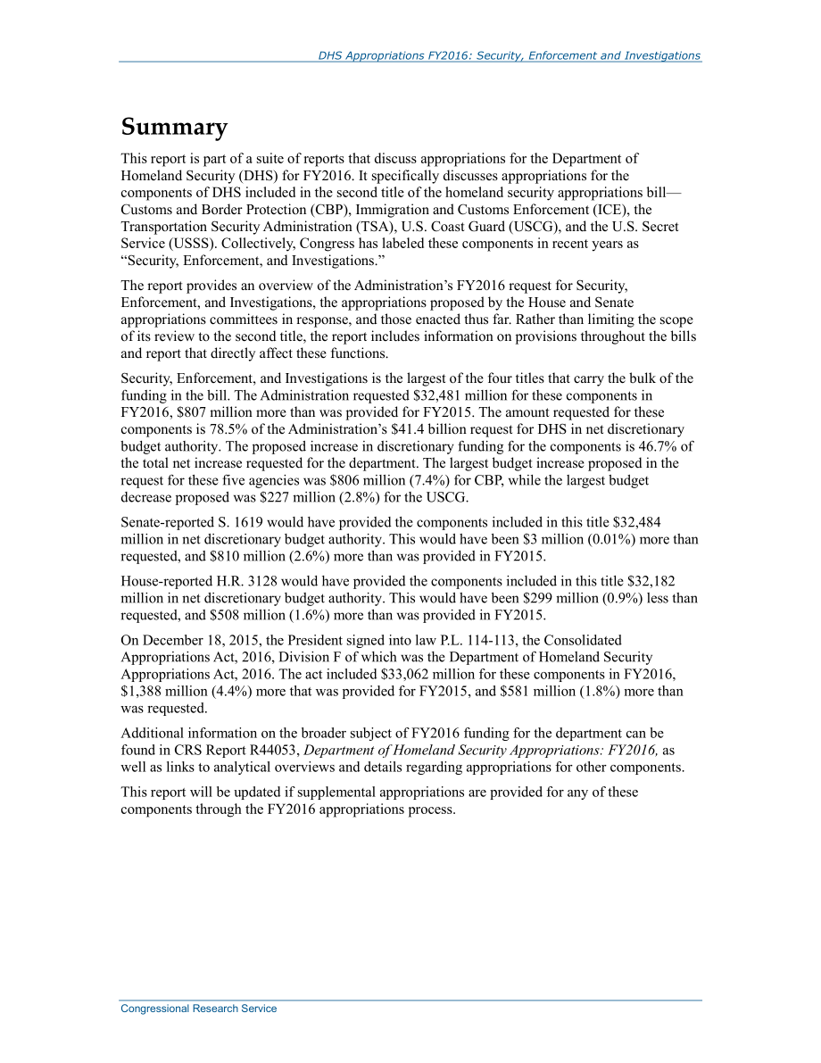 [20160502]R44215_2016财年DHS拨款：安全、执法和调查.pdf_第2页