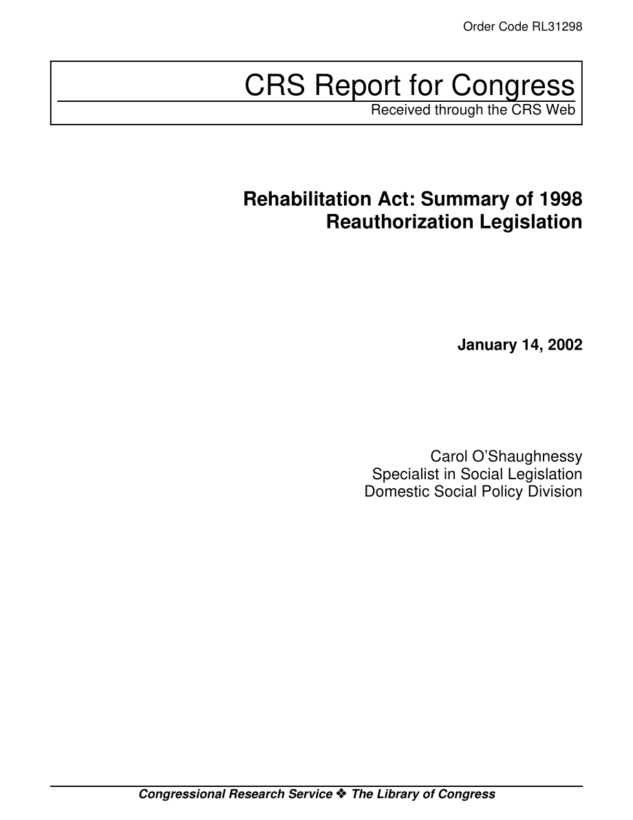 [20020114]RL31298_康复法案：1998年再授权立法摘要.pdf_第1页