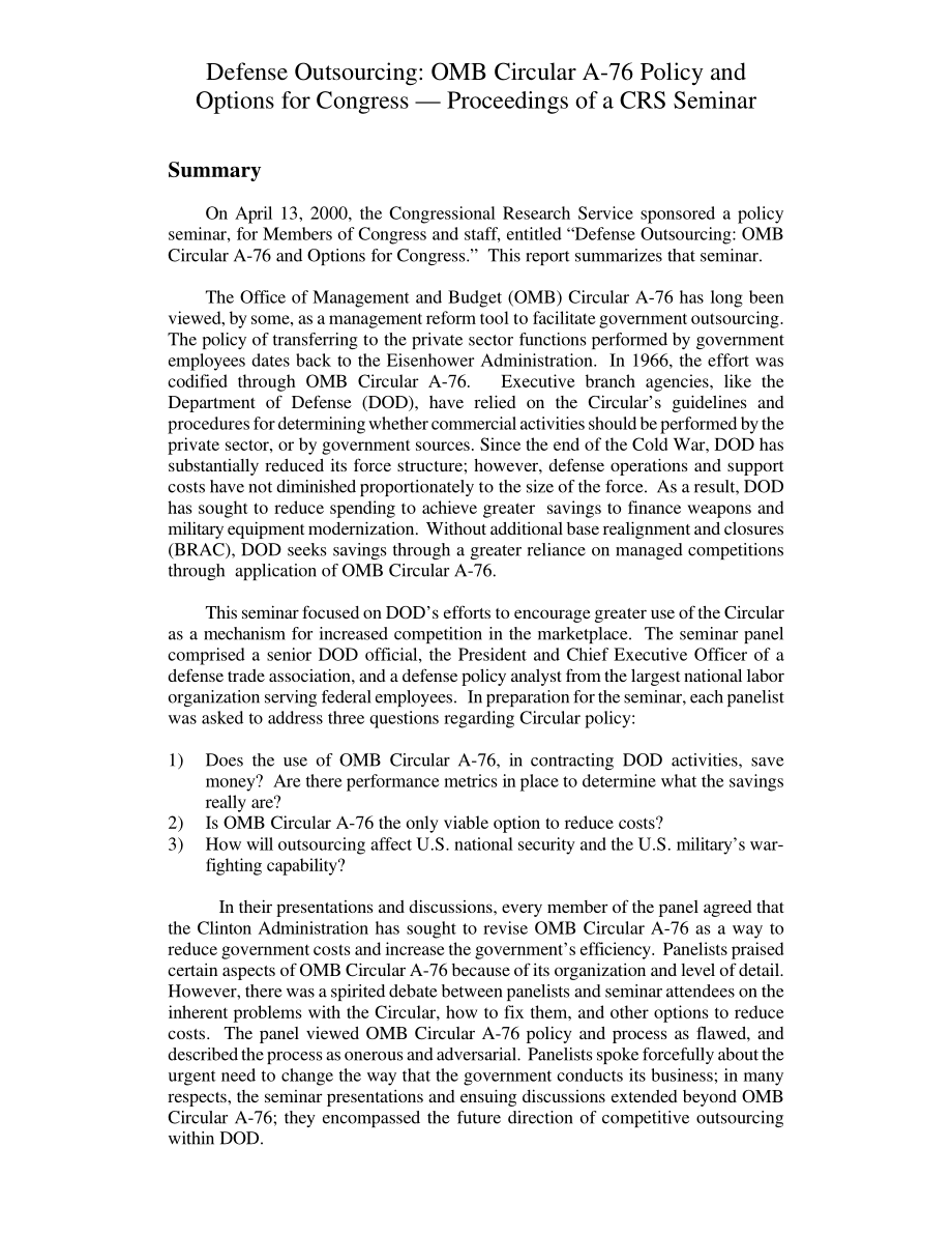 [20000530]RL30574_国防外包：OMB通告A-76国会政策和选择——CRS研讨会记录.pdf_第2页