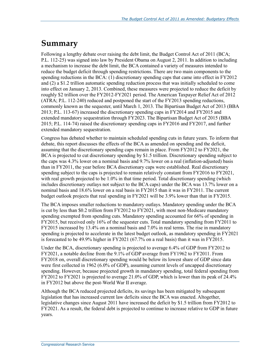 [20151229]R42506_经修订的2011年预算控制法：预算影响.pdf_第2页