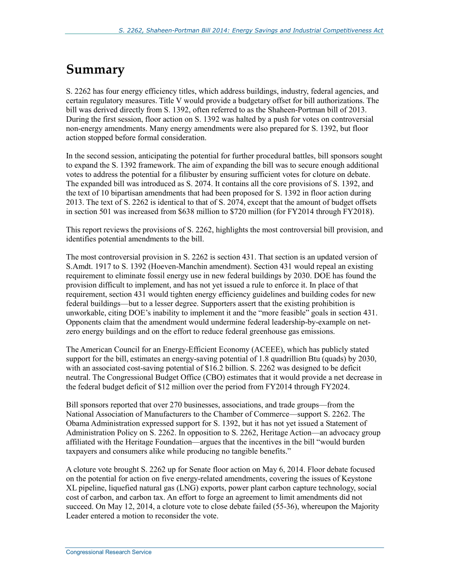 [20140514]R43524_S、 22622014年Shaheen Portman法案：《节能与产业竞争力法案》.pdf_第2页