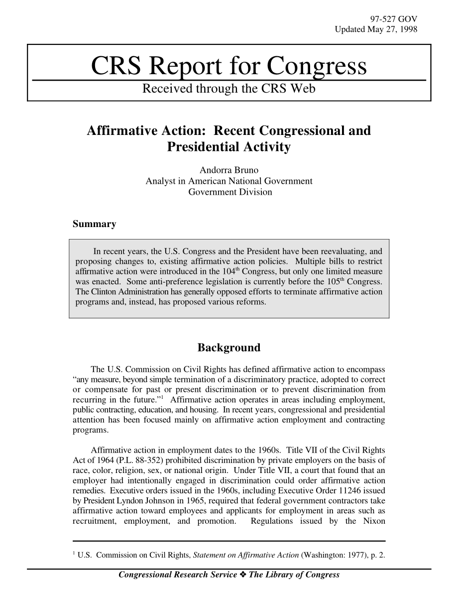 [19980527]97-527GOV_平权行动：最近的国会和总统活动.pdf_第1页