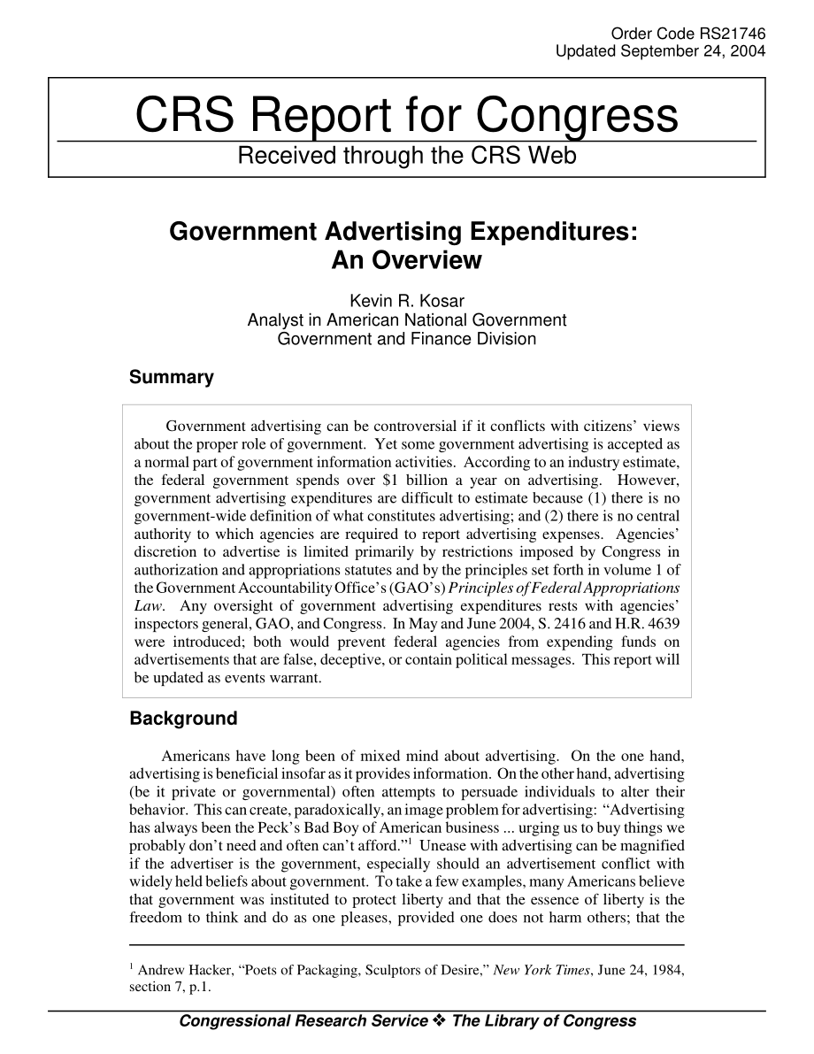 [20040924]RS21746_政府广告支出：概述.pdf_第1页