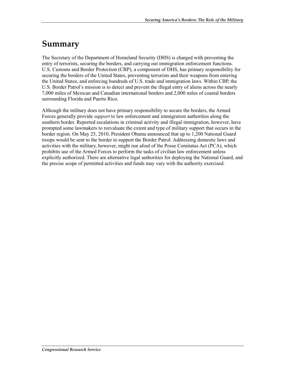 [20130225]R41286_确保美国边境安全：军队的作用.pdf_第2页