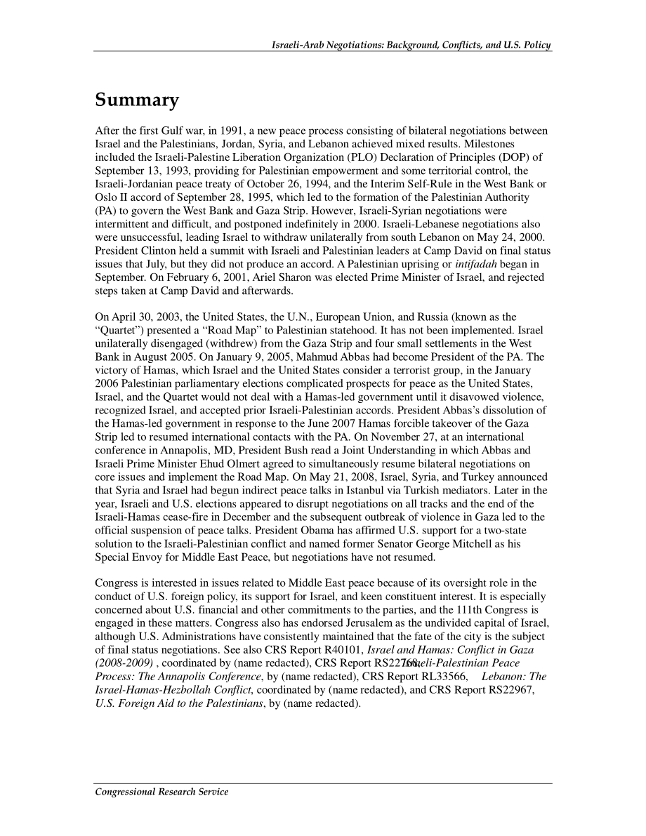 [20100129]RL33530_以色列-阿拉伯谈判：背景、冲突和美国政策.pdf_第2页