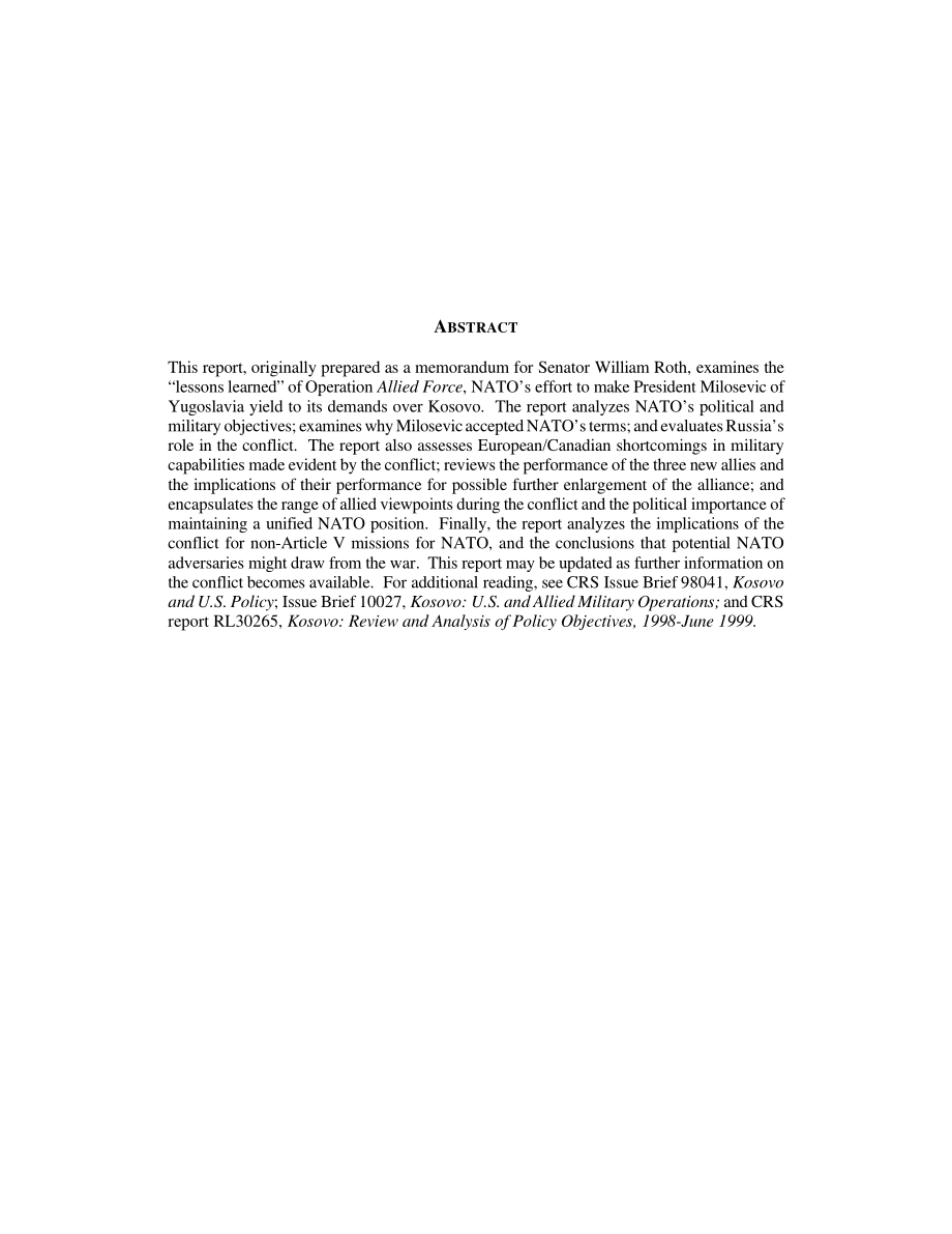 [19991119]RL30374_科索沃： Lessons Learned from Operation Allied Force.pdf_第2页