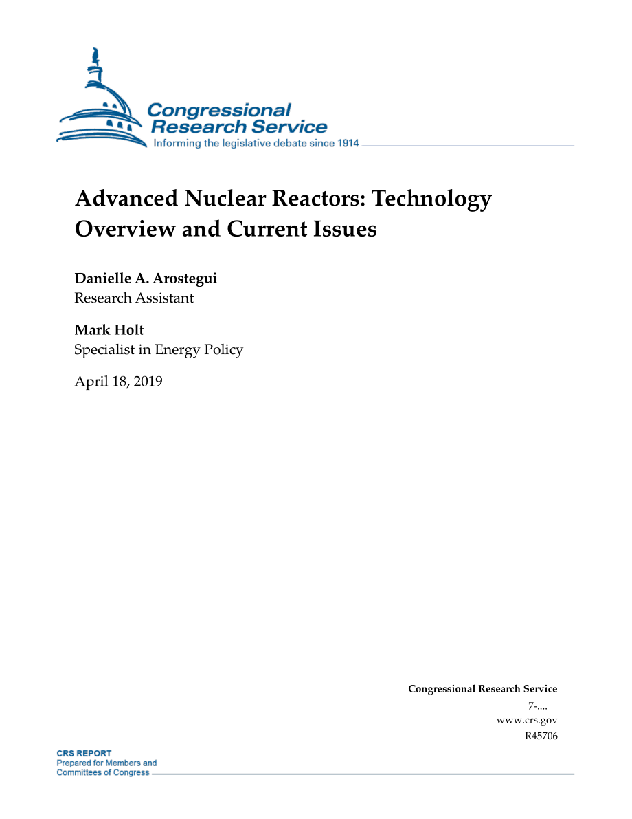 [20190418]R45706_先进核反应堆：技术概述和当前问题.pdf_第1页