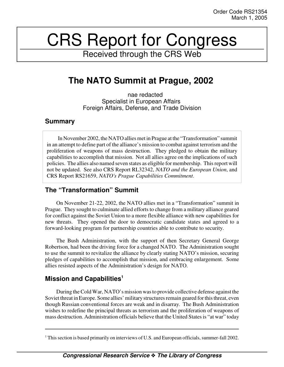 [20050301]RS21354_2002年布拉格北约首脑会议.pdf_第1页