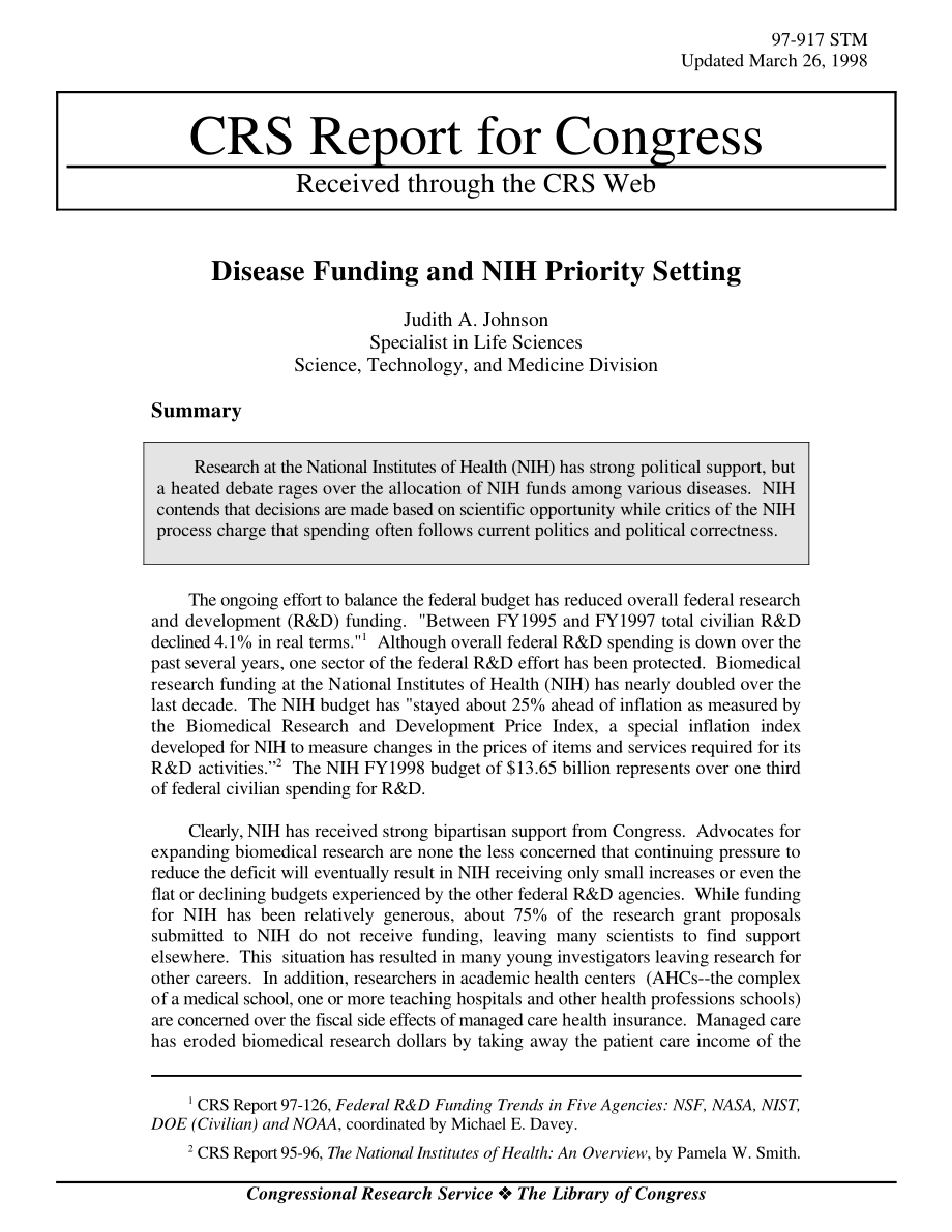 [19980326]97-917_疾病资助和NIH优先设置.pdf_第1页