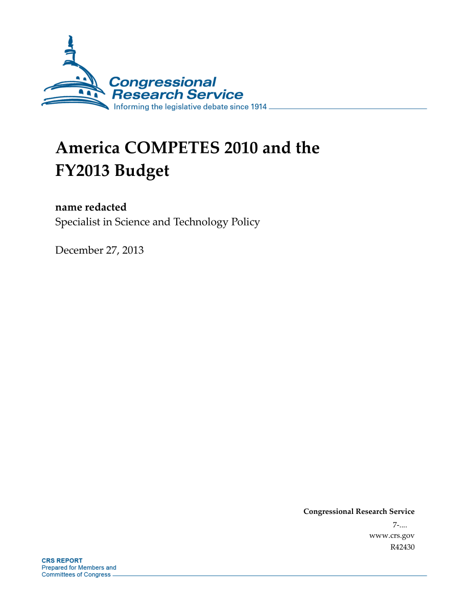 [20131227]R42430_美国竞争2010和2013财年预算.pdf_第1页