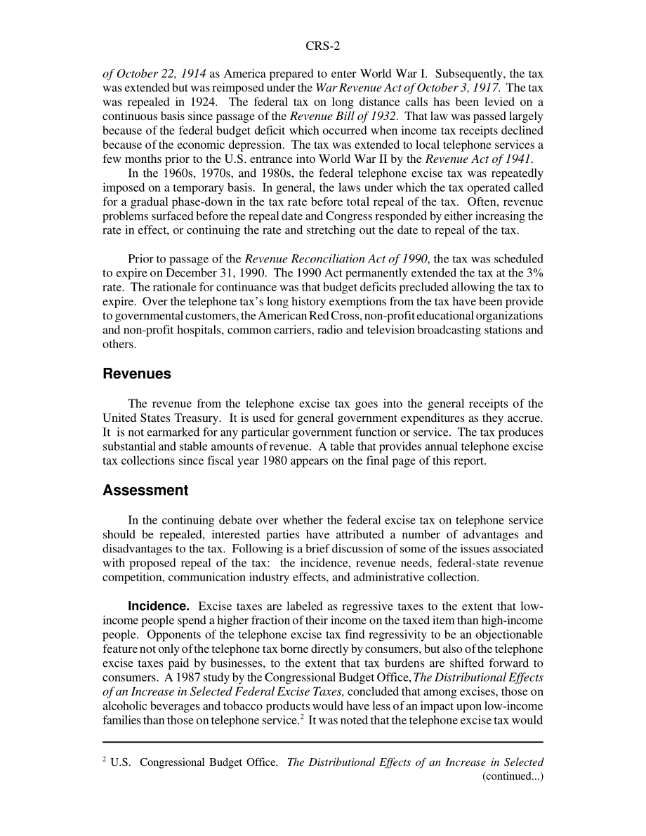 [20010201]RS20119_电话消费税：收入、影响和废除提案.pdf_第2页
