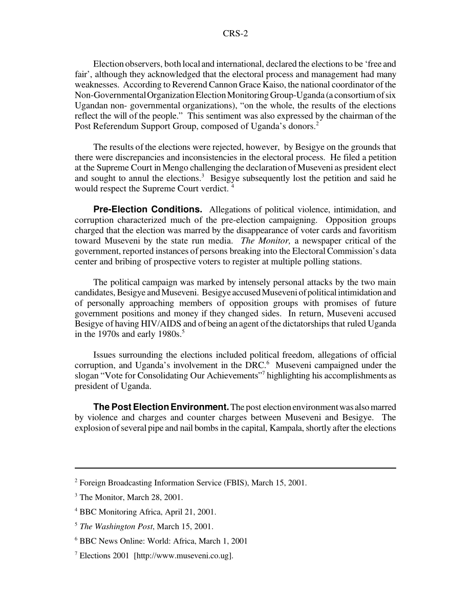 [20010719]RS20969_乌干达：最近的选举和现状.pdf_第2页