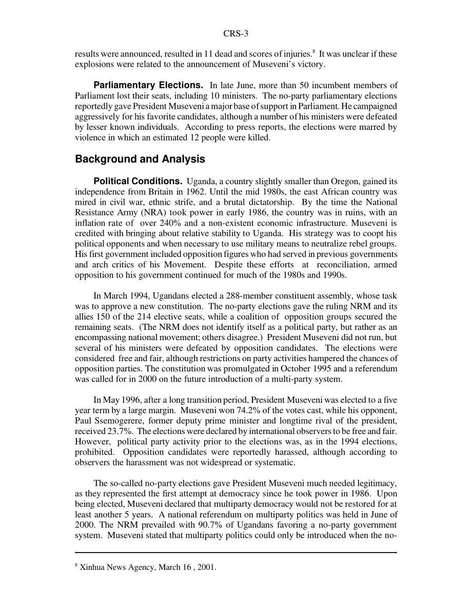 [20010719]RS20969_乌干达：最近的选举和现状.pdf_第3页