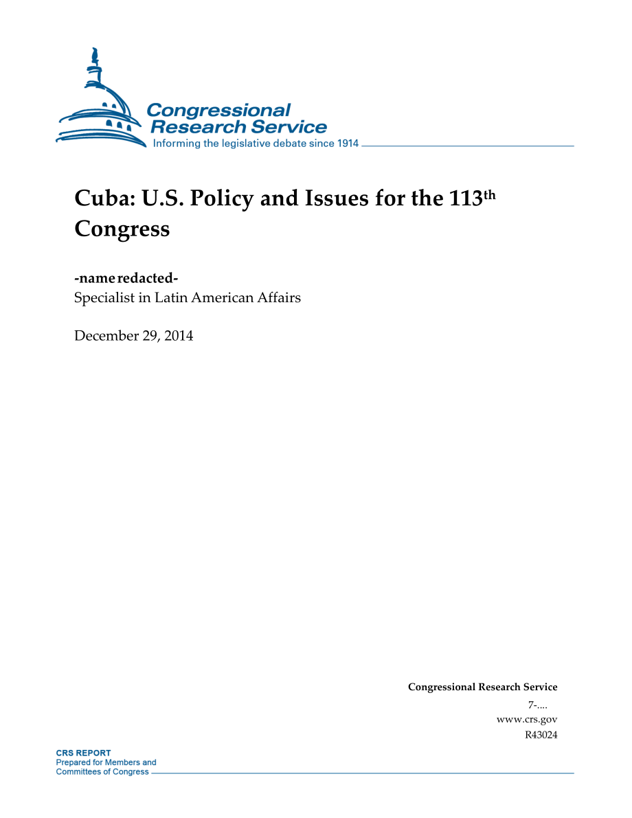 [20141229]R43024_古巴：第113届国会的美国政策和议题.pdf_第1页