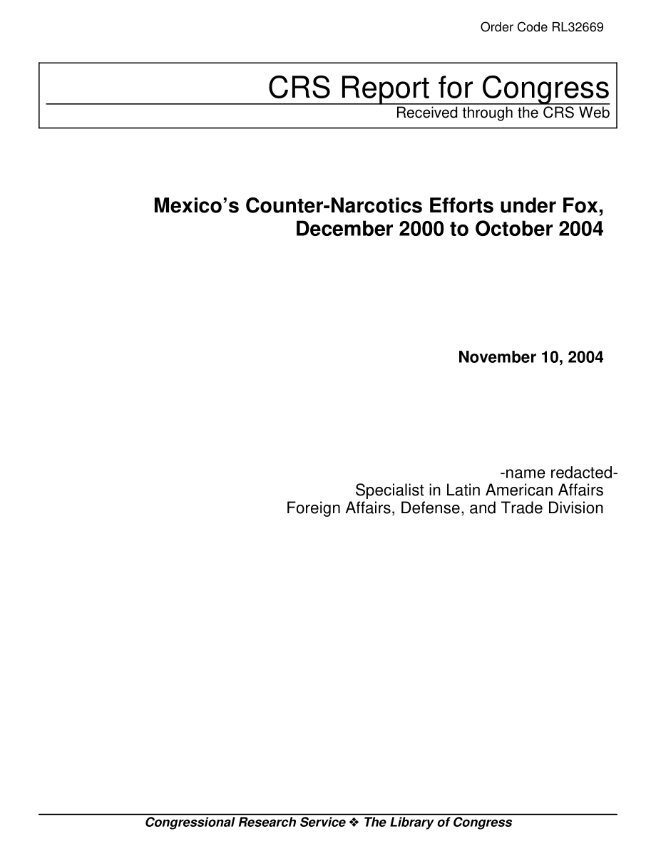 [20041110]RL32669_2000年12月至2004年10月墨西哥在福克斯领导下的禁毒努力.pdf_第1页