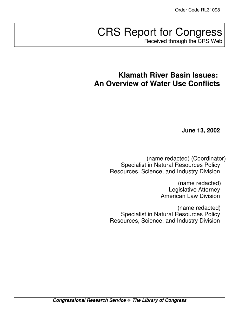 [20020613]RL31098_克拉马斯河流域问题：用水冲突概述.pdf_第1页