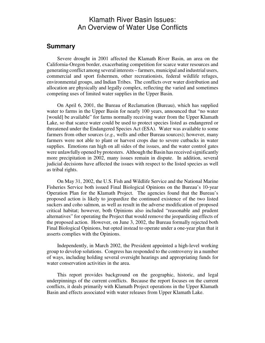 [20020613]RL31098_克拉马斯河流域问题：用水冲突概述.pdf_第2页