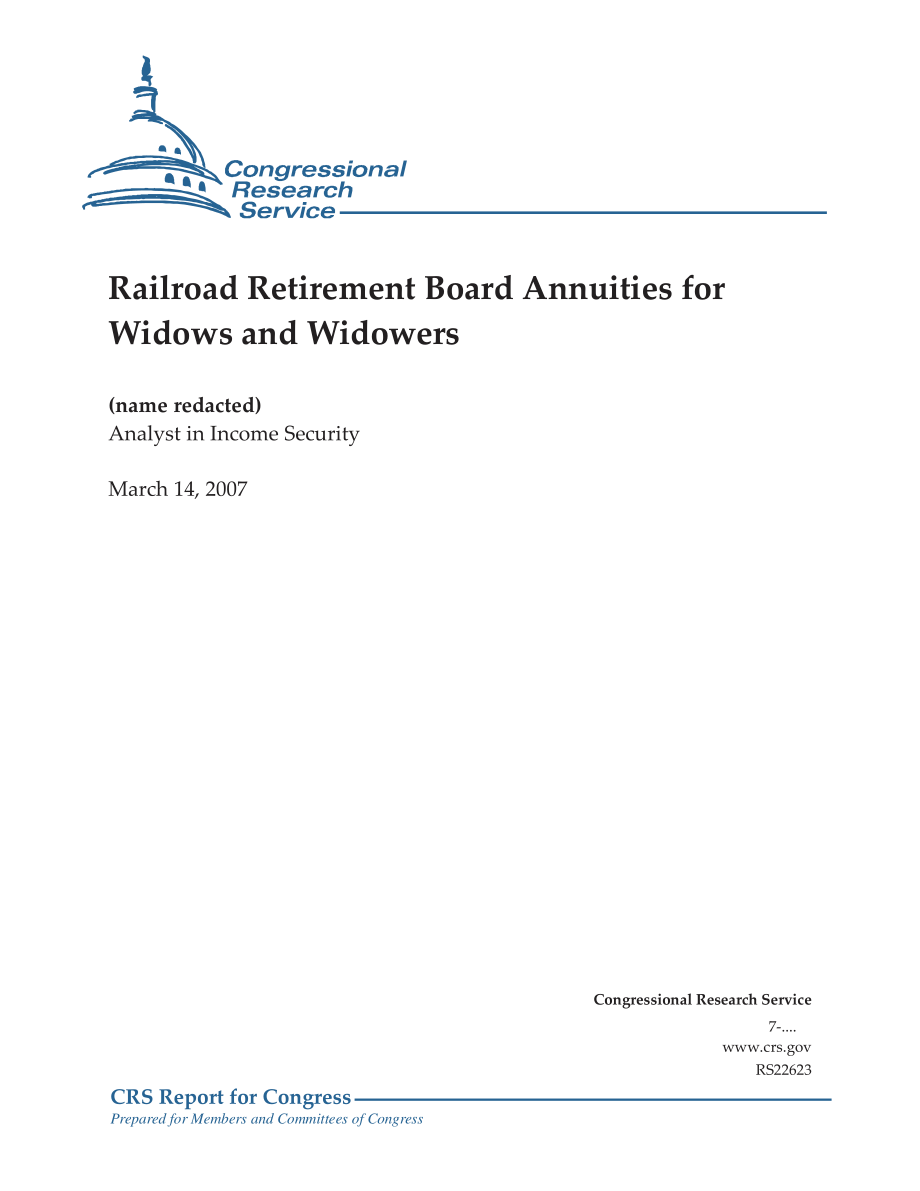 [20070314]RS22623_寡妇和鳏夫铁路退休委员会年金.pdf_第1页