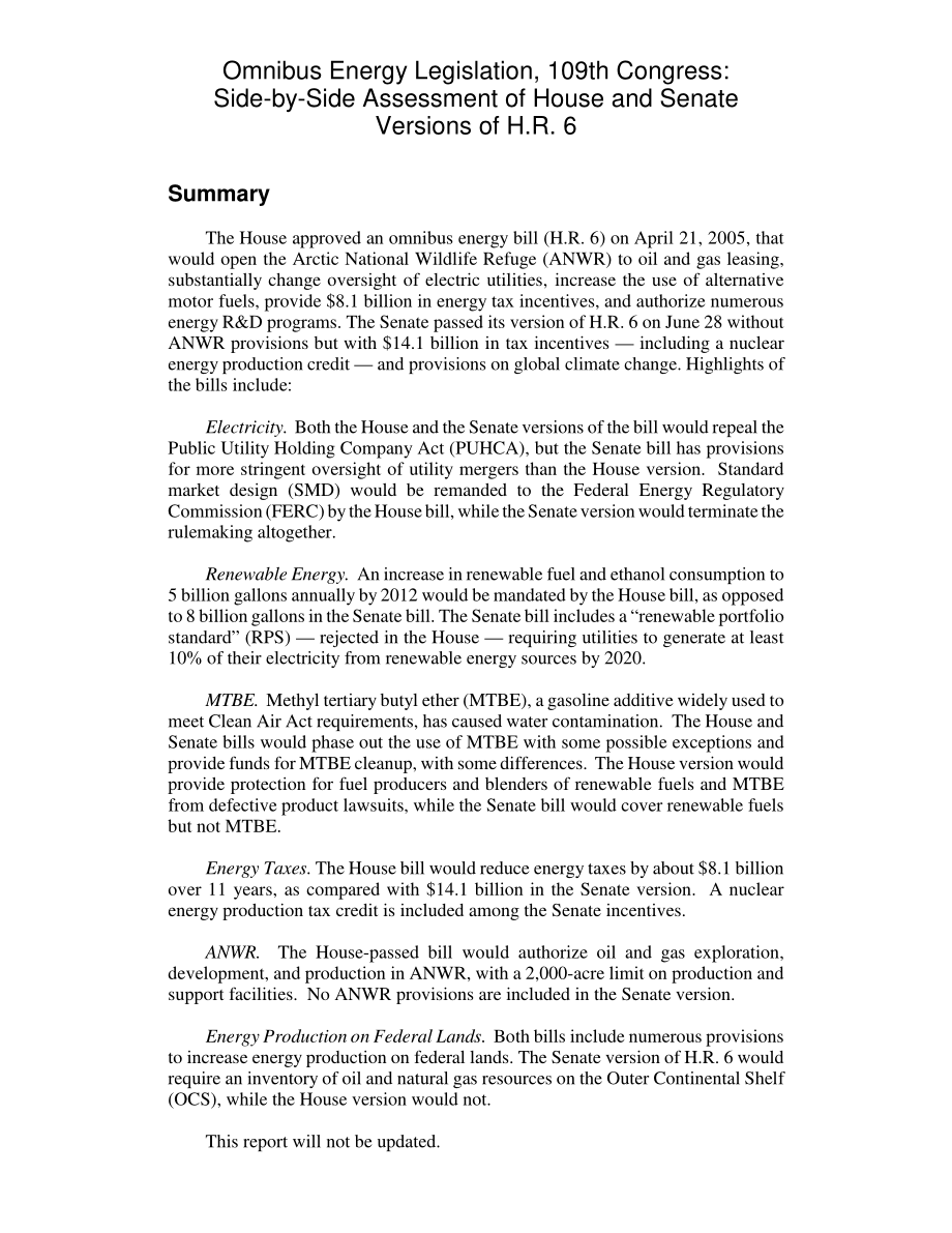 [20050725]RL33006_第109届国会综合能源立法：对众议院和参议院版本的H.R.6.pdf_第2页
