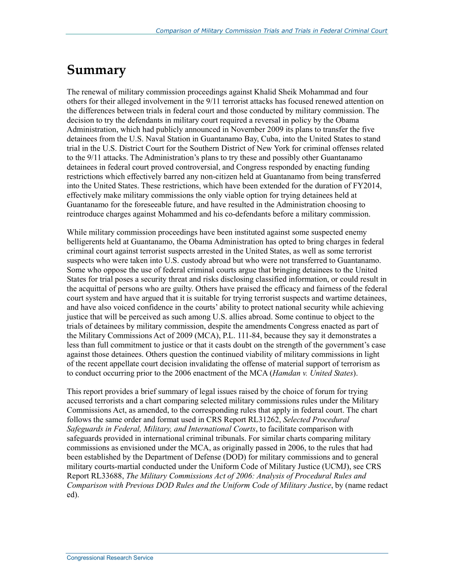 [20140321]R40932_军事委员会审判和联邦刑事法院审判中的权利比较.pdf_第2页
