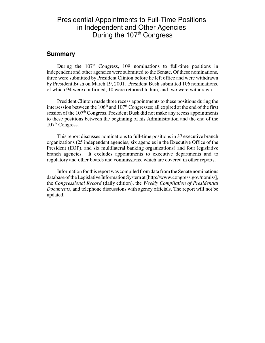 [20030711]RL31435_在第107届国会期间总统任命独立机构和其他机构的全职职位.pdf_第2页