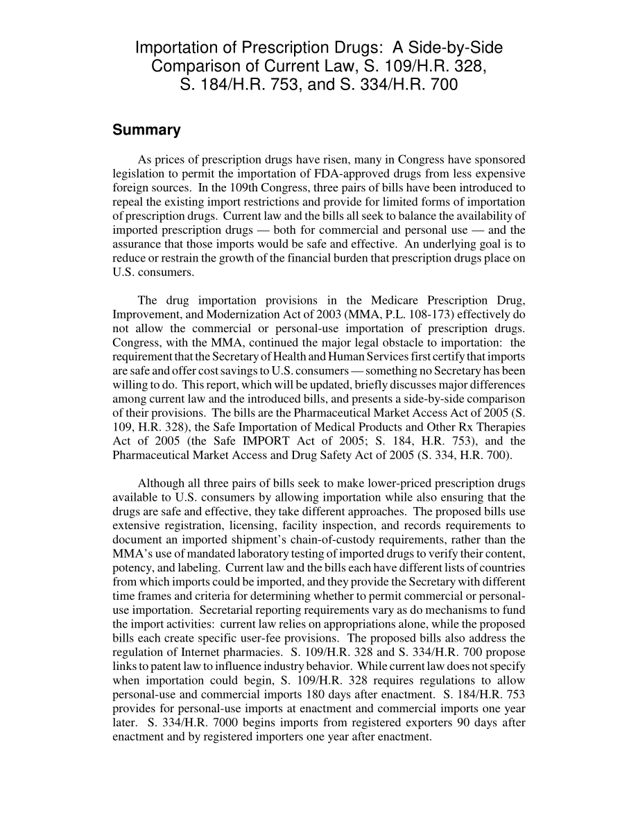 [20051206]RL33175_处方药进口：现行法律的并列比较S.109H.R.328S.184小时.753和S.334H.R.700.pdf_第2页