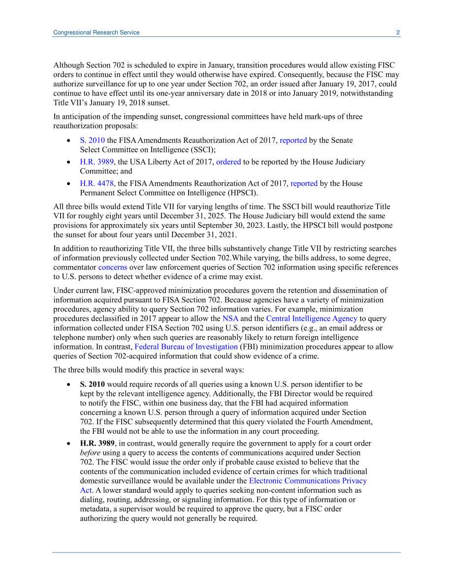 [20180108]LSB10050_随着重新授权期限的临近国会考虑对FISA信息查询进行改革.pdf_第2页