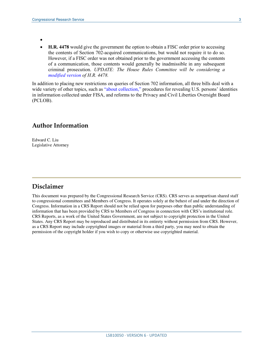 [20180108]LSB10050_随着重新授权期限的临近国会考虑对FISA信息查询进行改革.pdf_第3页